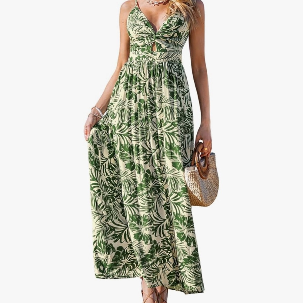 Cupshe Tropical Green Leaf Maxi Dress